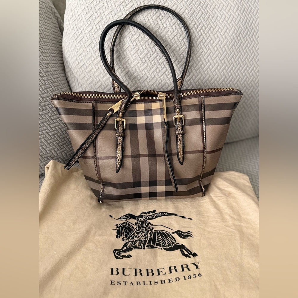 Burberry Tan and Brown Check Shoulder Bag